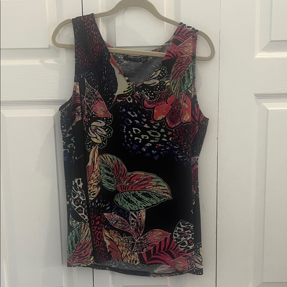 Attitudes by Renee Black and Multicolor Floral Tank Top